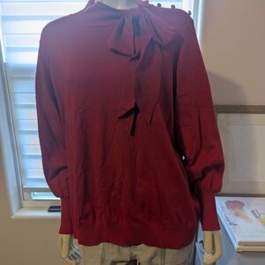 Liz Claiborne Deep Red Bow Blouse